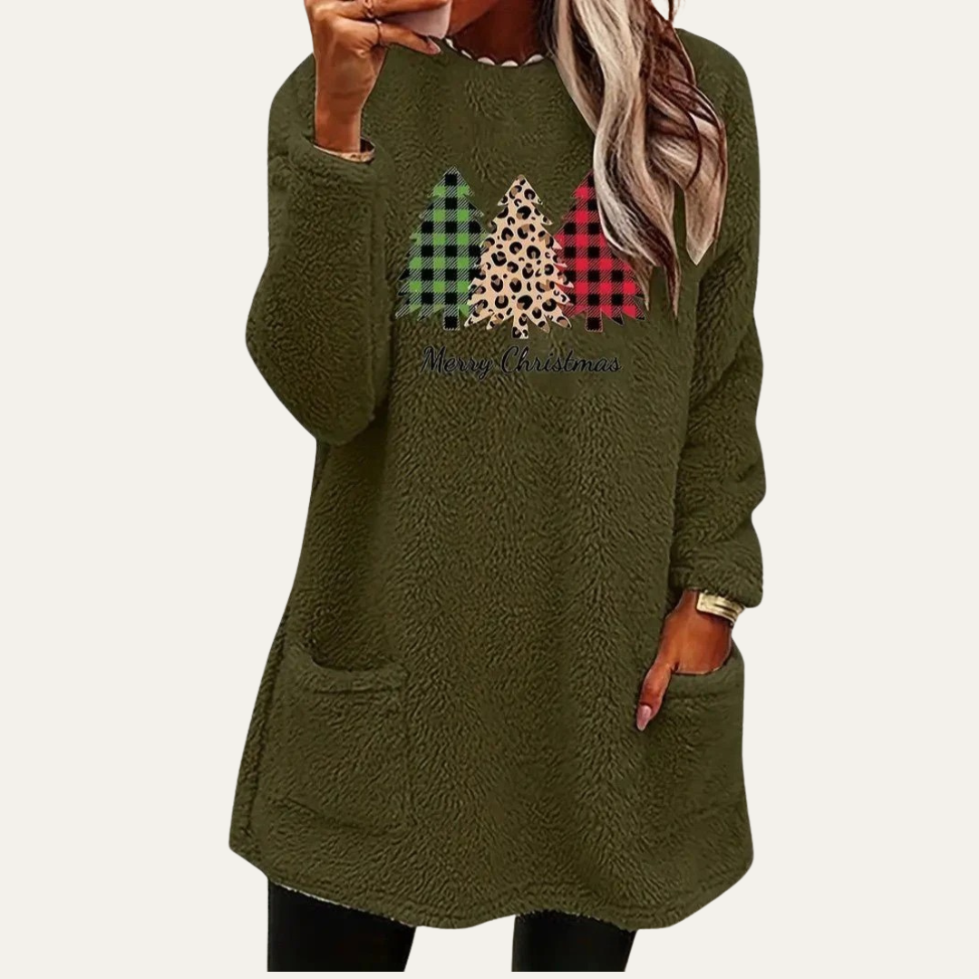 VogeLuxe | Dames Fuzzy Christmas Tree Sherpa Lounge Top 6