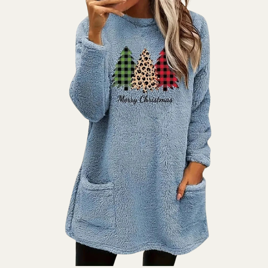 VogeLuxe | Dames Fuzzy Christmas Tree Sherpa Lounge Top 7