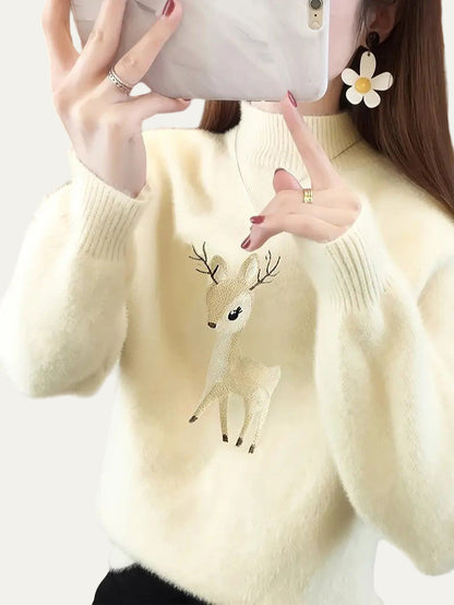 VogeLuxe | Dames Fuzzy Deer geborduurde coltrui 4