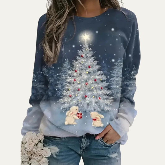 VogeLuxe | Dames Golden Christmas Tree Raglan Sweatshirt 0