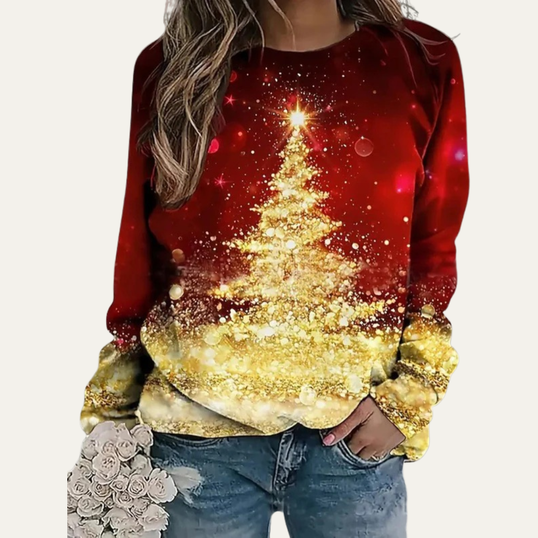 VogeLuxe | Dames Golden Christmas Tree Raglan Sweatshirt 7