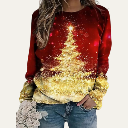 VogeLuxe | Dames Golden Christmas Tree Raglan Sweatshirt 7