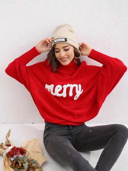 VogeLuxe | Dames Merry Lettered Turtleneck Ballonmouw Trui 2