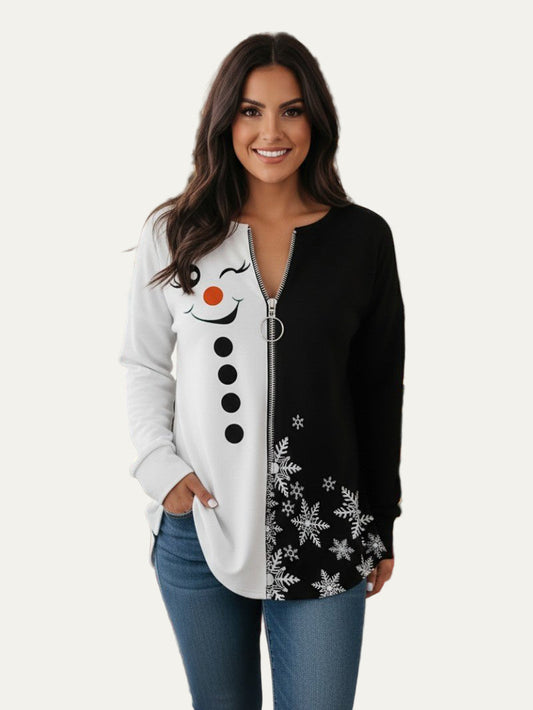 VogeLuxe | Dames Snowman Split Design Half-Zip Holiday Tunic 0