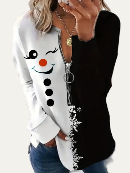 VogeLuxe | Dames Snowman Split Design Half-Zip Holiday Tunic 1