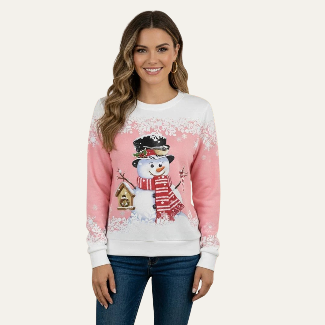 VogeLuxe | Feestelijke Sneeuwpop Crewneck Sweatshirt voor Dames 0