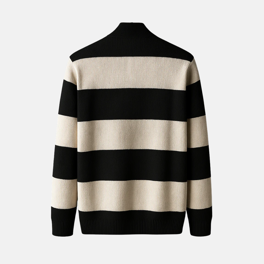 VogeLuxe | Gestreepte herencardigan met sjaalkraag 1