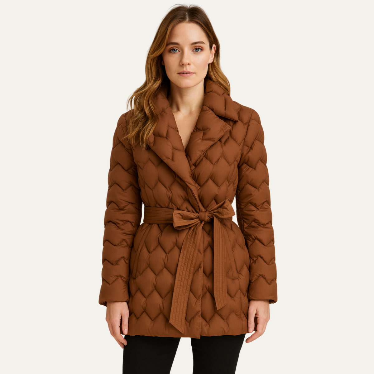 VogeLuxe | Gewatteerde damesjas met tailleband 0