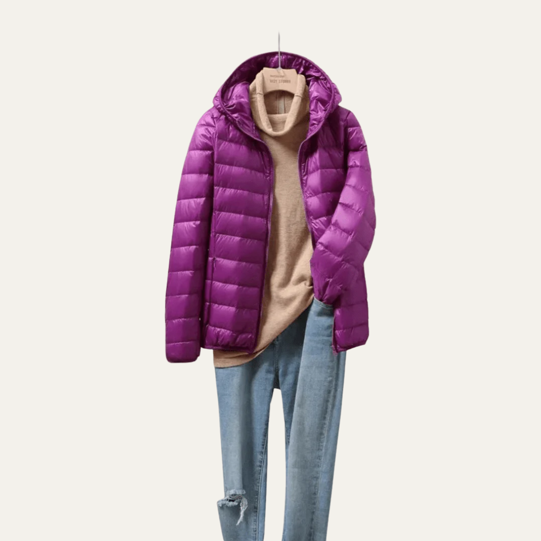 VogeLuxe | Glanzende ultralichte gewatteerde jas voor dames 7