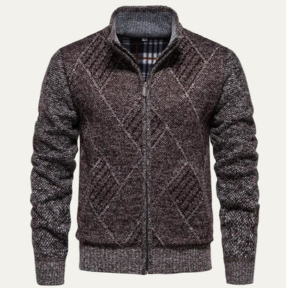 VogeLuxe | Heren Diamond Knit Mock Neck Cardigan 0