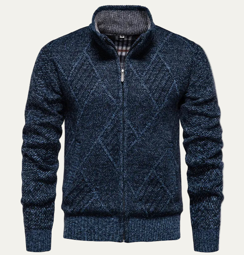 VogeLuxe | Heren Diamond Knit Mock Neck Cardigan 4