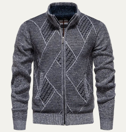 VogeLuxe | Heren Diamond Knit Mock Neck Cardigan 5