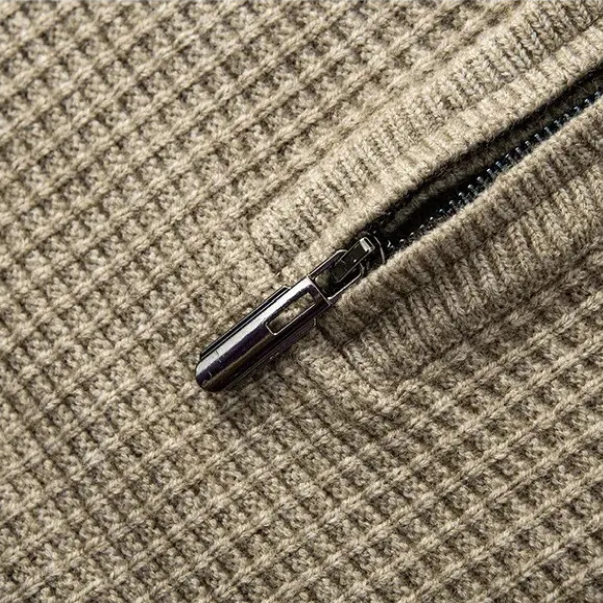 VogeLuxe | Heren wafelgebreide trui met halve rits 4