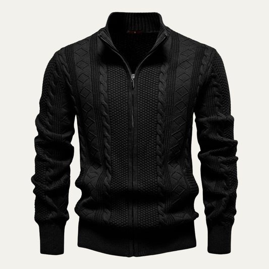 VogeLuxe | Kabelgebreide cardigan met volledige ritssluiting voor heren 0