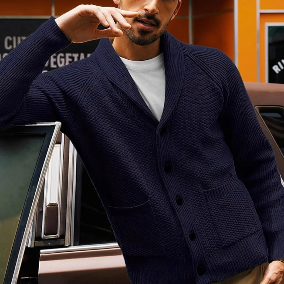 VogeLuxe | Klassieke gebreide cardigan met sjaalkraag voor heren 6