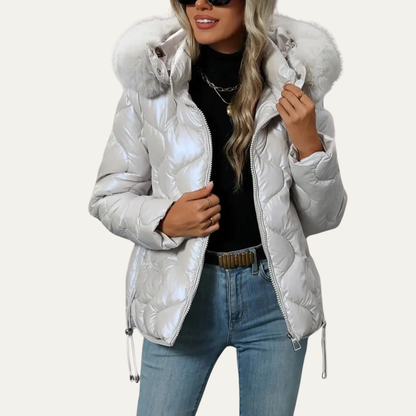 VogeLuxe | Metallic gewatteerde pufferjas voor dames 5