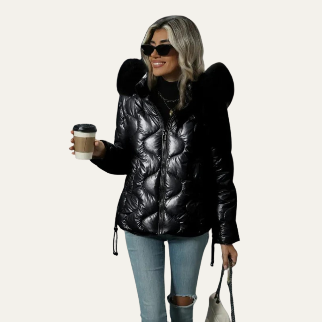 VogeLuxe | Metallic gewatteerde pufferjas voor dames 9