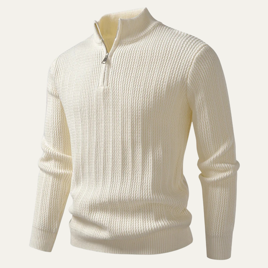 VogeLuxe | Wafelgebreide trui met kwartrits voor heren 0