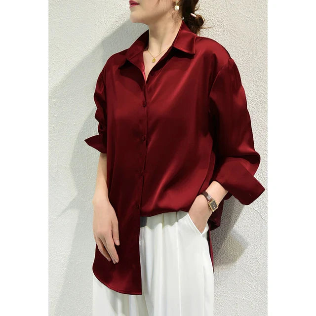 Glossy's Luxe Satijnen Blouses: Tijdloze Elegante Tops in Effen Kleuren