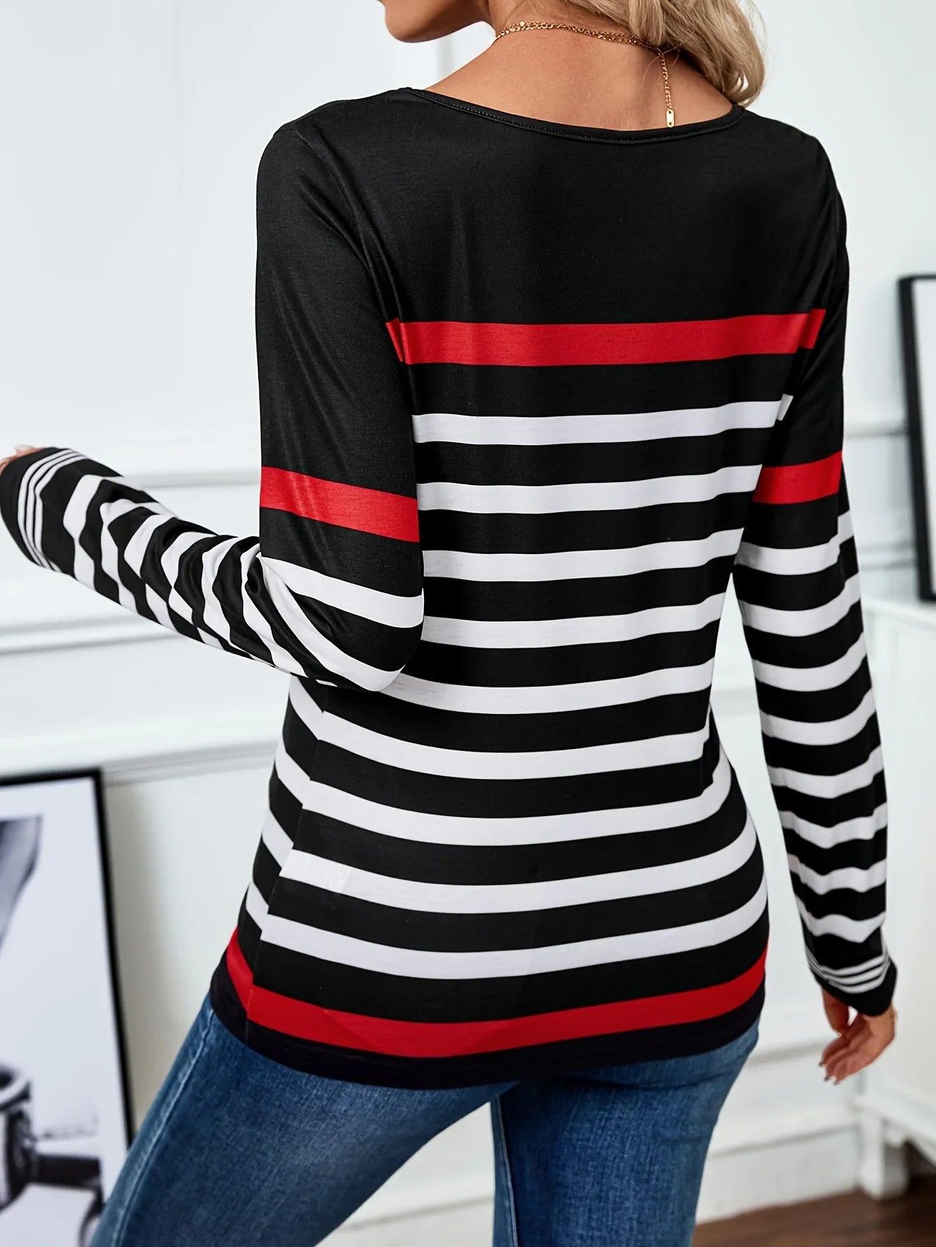 Gestreept T-shirt met Contrastkleuren voor Vrouwen