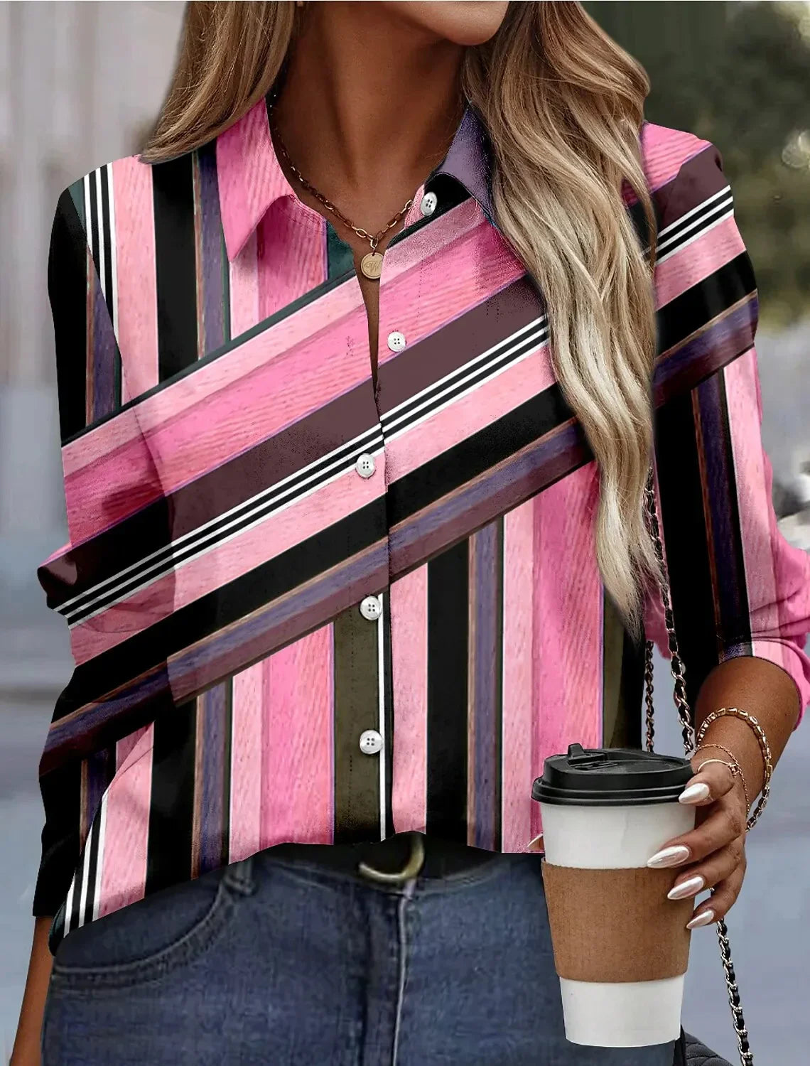 Roze Streep Blouse voor Vrouwen