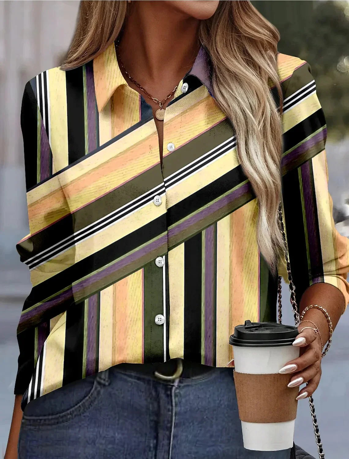 Roze Streep Blouse voor Vrouwen