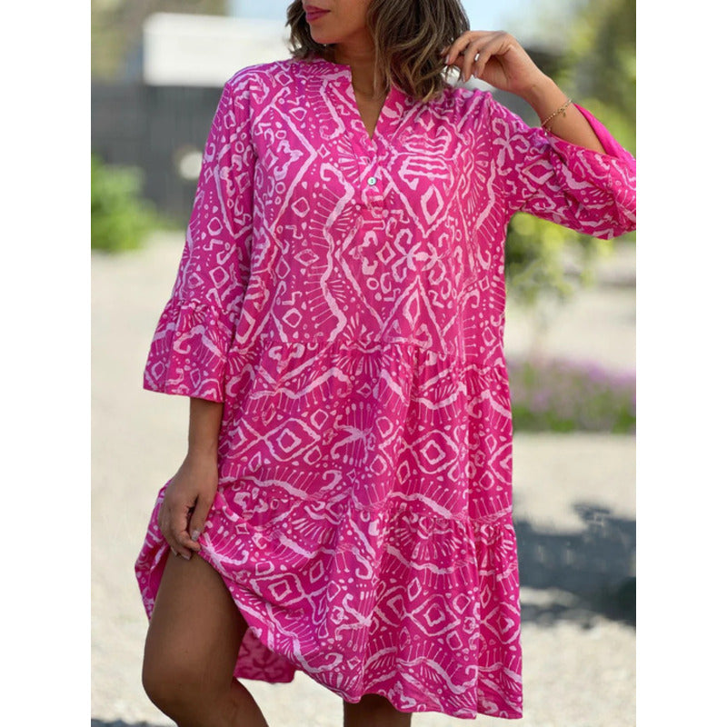 Vrouwen Zomerjurk Kort met 3/4 Mouwen V Hals - Mode Vibes