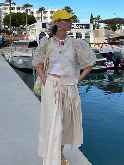 Vrouwelijke Transparante Kant en Mesh Blouse