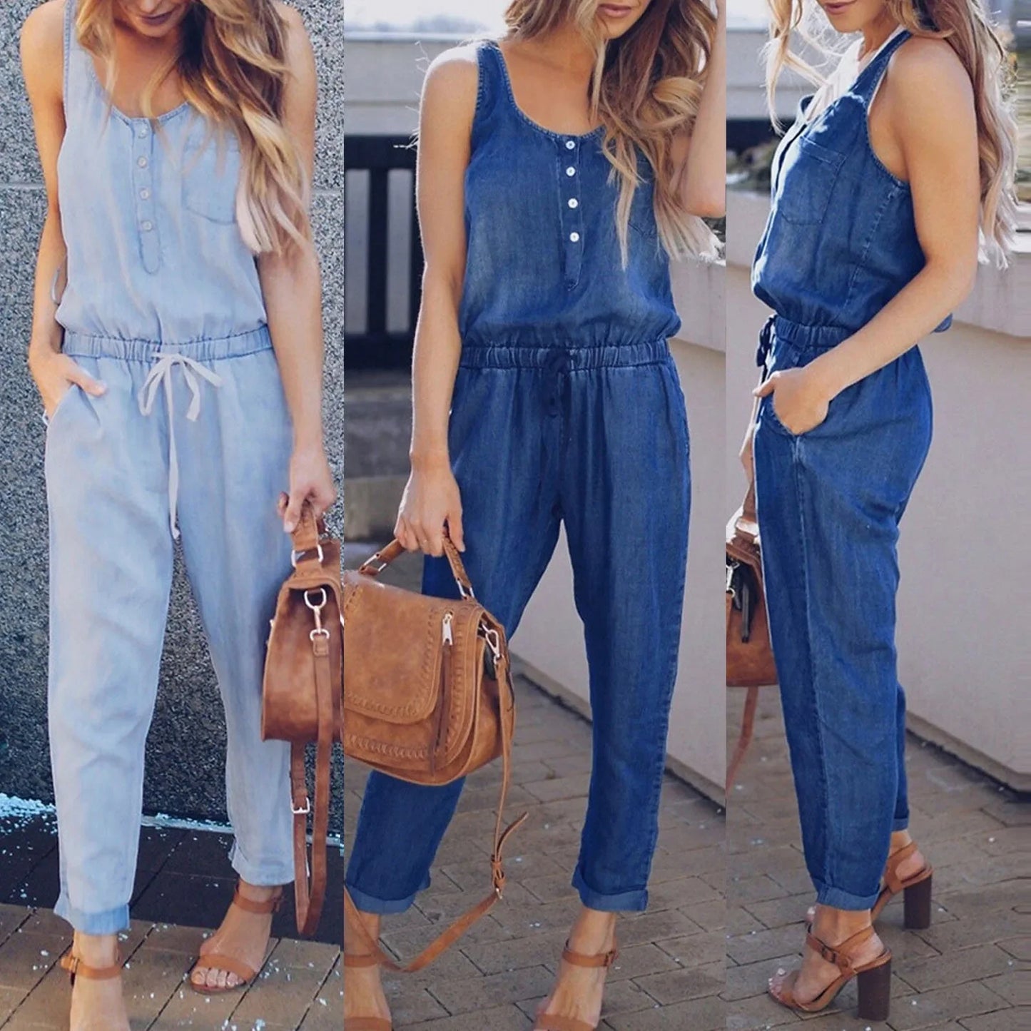 Daisy Denim Jumpsuit met Strappy Button Rompers
