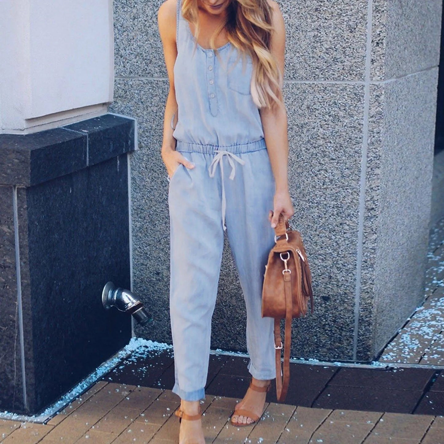 Daisy Denim Jumpsuit met Strappy Button Rompers
