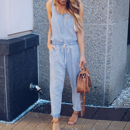 Daisy Denim Jumpsuit met Strappy Button Rompers