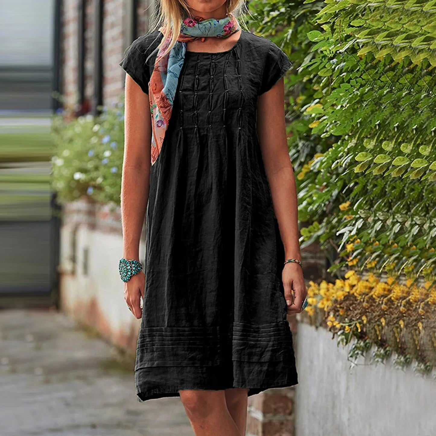 Vrouwen Comfortabele Mini Zomerjurk met Korte Mouwen - Anna