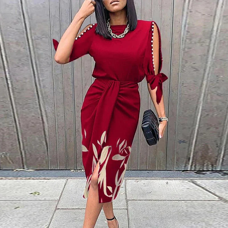 Vrouwen Elegante 3/4 Mouwen Flatterende Gewikkelde Riem Midi Zomerjurk - Diana