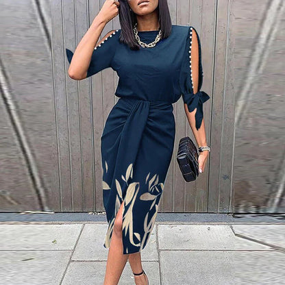 Vrouwen Zomerjurk Midi 3/4 Mouwen Flatterend Blauw - Mode Vibes
