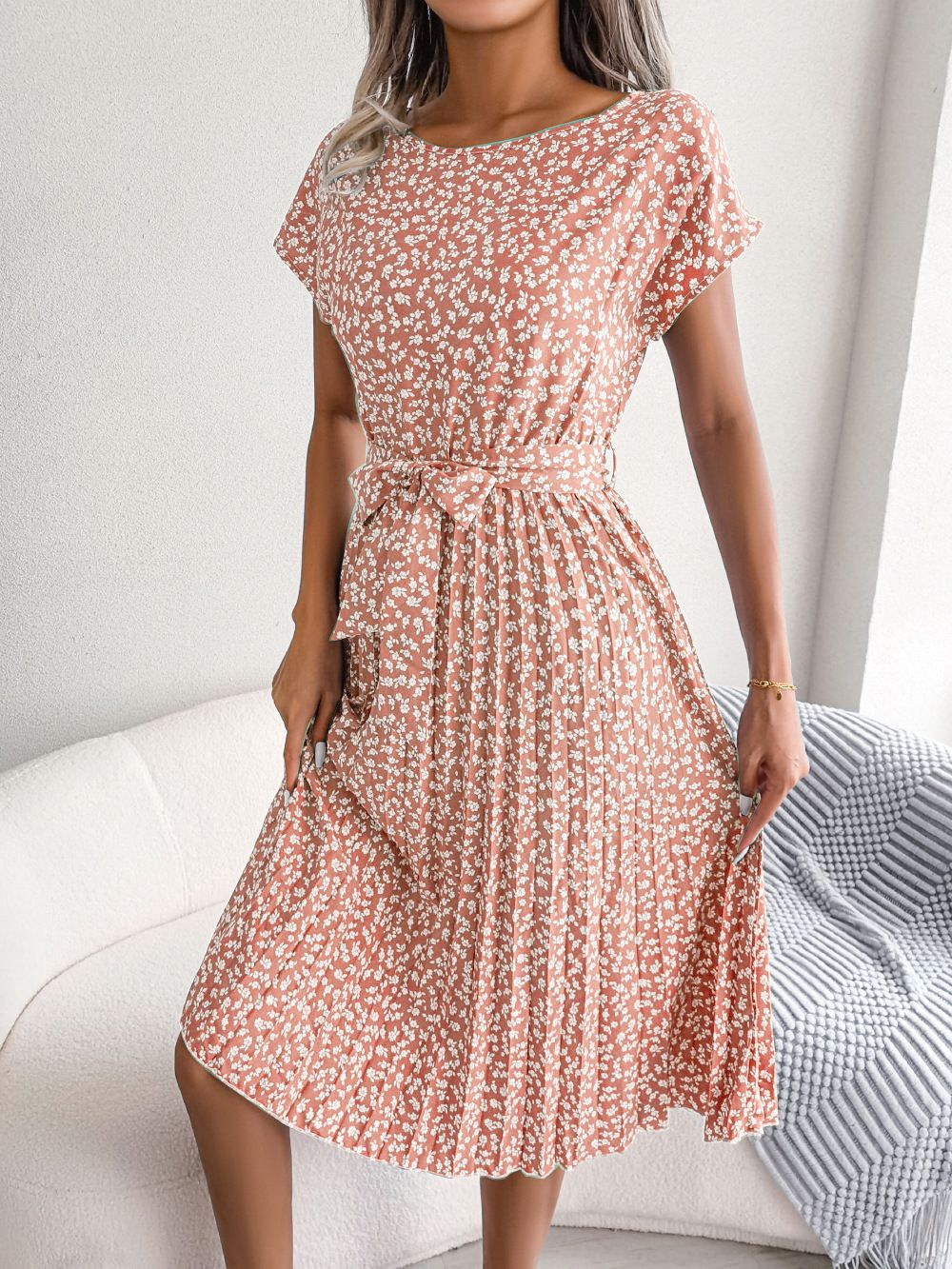 Vrouwen Zomerjurk Korte Mouwen Bloemenjurk Midi Jurk - Mode Vibes