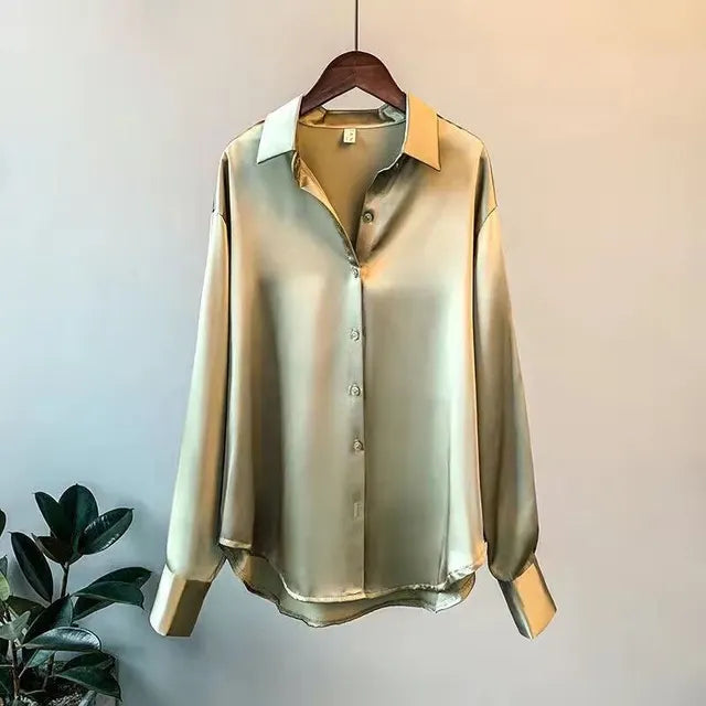 Verfijnde Herfst Satijnen Blouse van