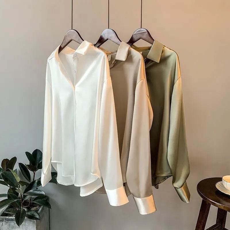 Verfijnde Herfst Satijnen Blouse van