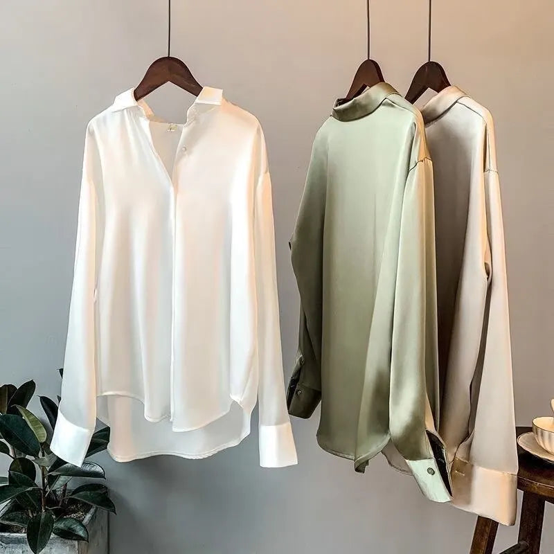 Verfijnde Herfst Satijnen Blouse van