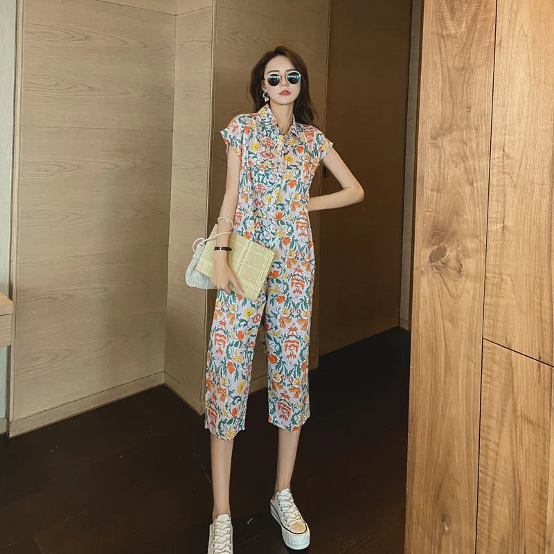 Vrouwen Jumpsuit met Vintage Bloemenprint
