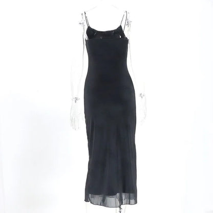 Zomer Sexy Strap Backless Zwarte Mesh Jurk
