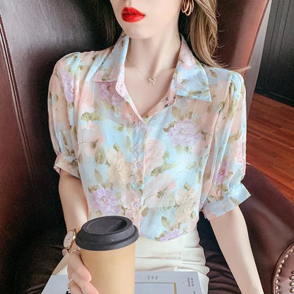 Zomerse Chiffon Blouse met Korte Mouwen