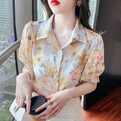 Zomerse Chiffon Blouse met Korte Mouwen