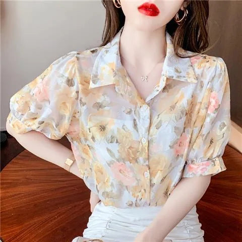 Zomerse Chiffon Blouse met Korte Mouwen