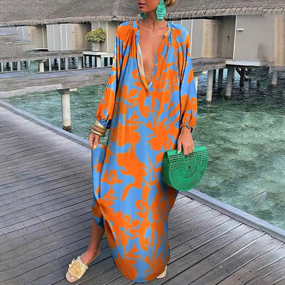 Vrouwen Maxi Zomerjurk Lichtgewicht Boho Stijl Lange Mouwen - Mode Vibes
