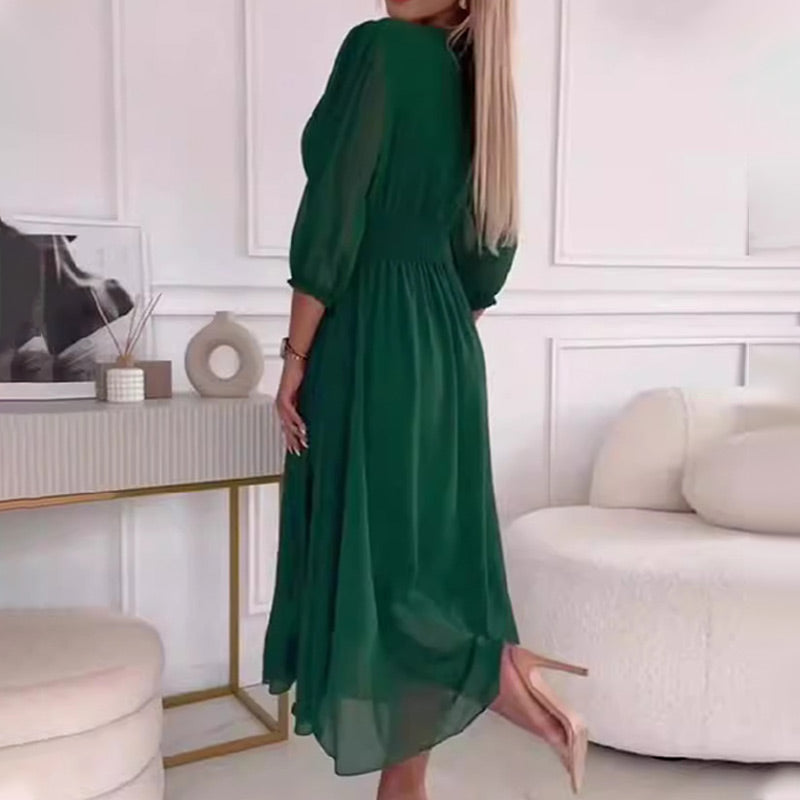 Vrouwen Lichtgewicht Chiffon Elegante Fit Midi Zomerjurk - Amira