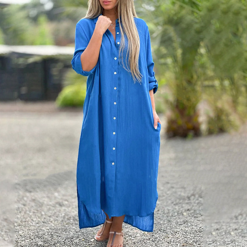 Vrouwen Luchtige knoopsluiting en Split 's Maxi Zomerjurk - Juna