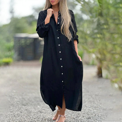 Vrouwen Luchtige knoopsluiting en Split 's Maxi Zomerjurk - Juna