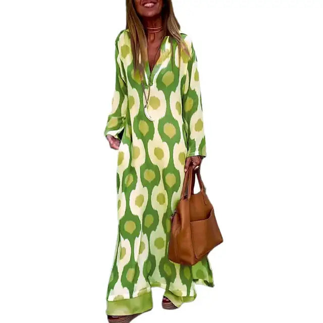 Stijlvolle Zomerse Maxi Jurk met Print en V-hals