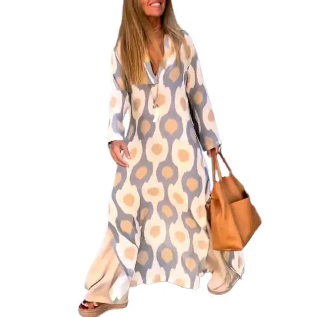 Stijlvolle Zomerse Maxi Jurk met Print en V-hals