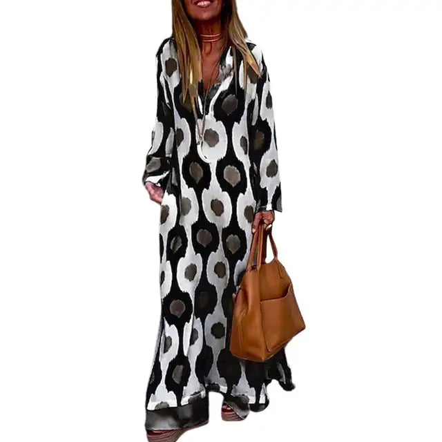 Stijlvolle Zomerse Maxi Jurk met Print en V-hals